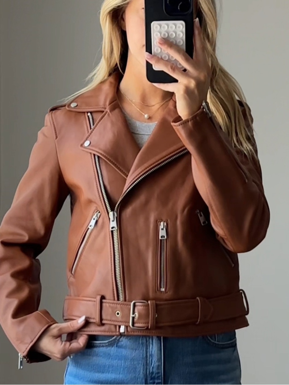 Quince 100% Leather Motorcycle Jacket in cognac